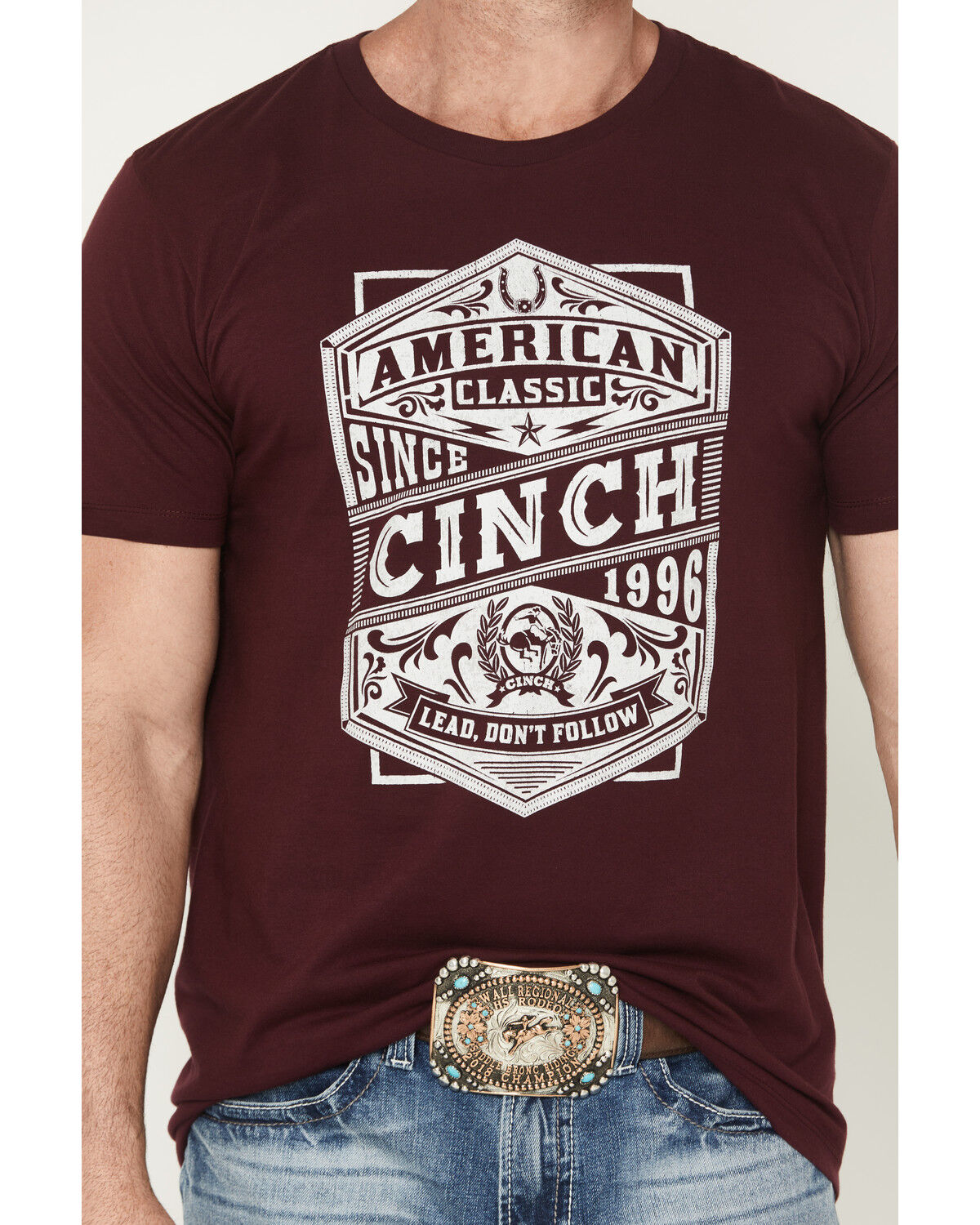 Image #3 - Cinch Men's Logo Short Sleeve Graphic T-Shirt, Burgundy, hi-res