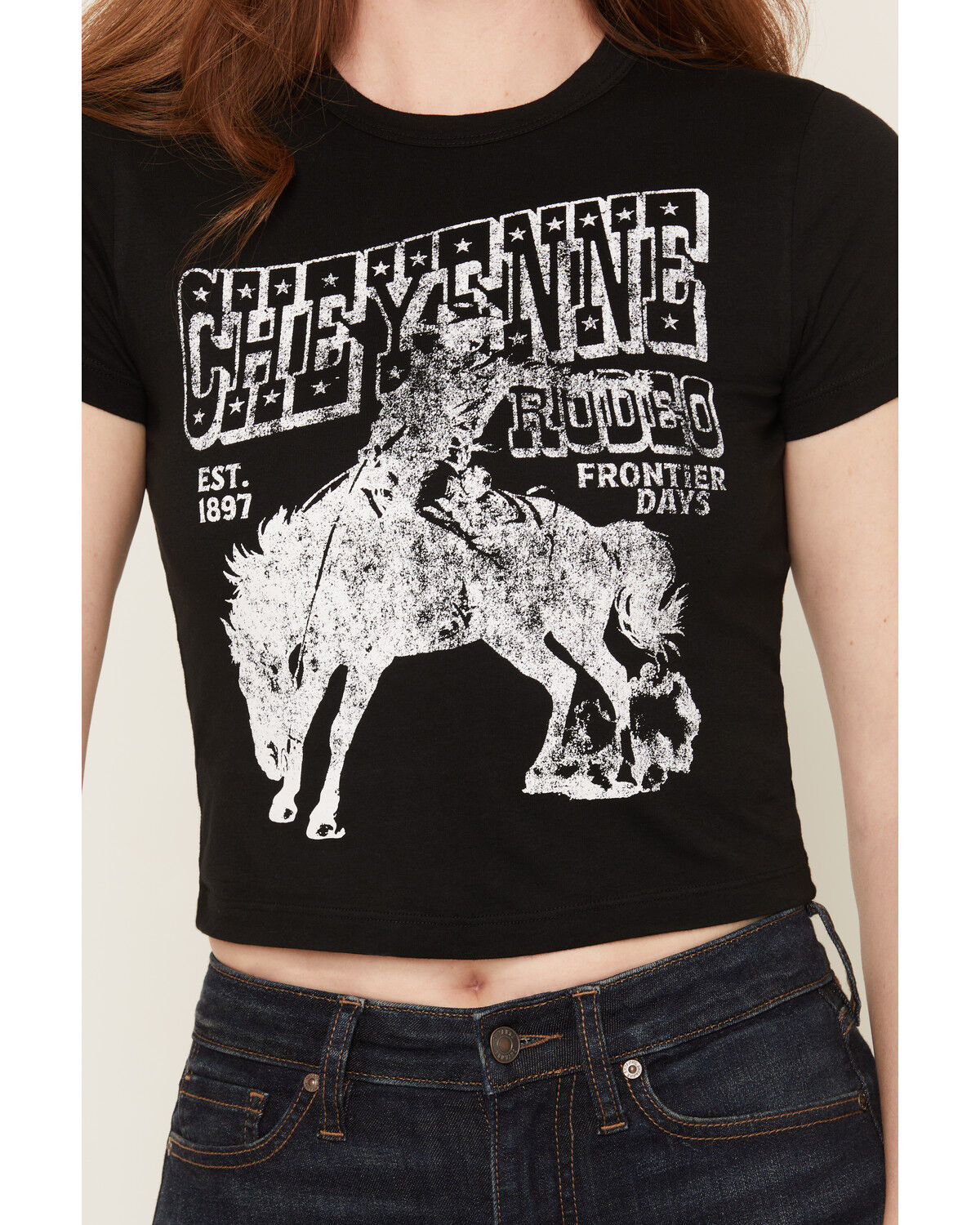 Image #3 - Alpha Collective Women's Cheyenne Rodeo Short Sleeve Baby Tee, Black, hi-res