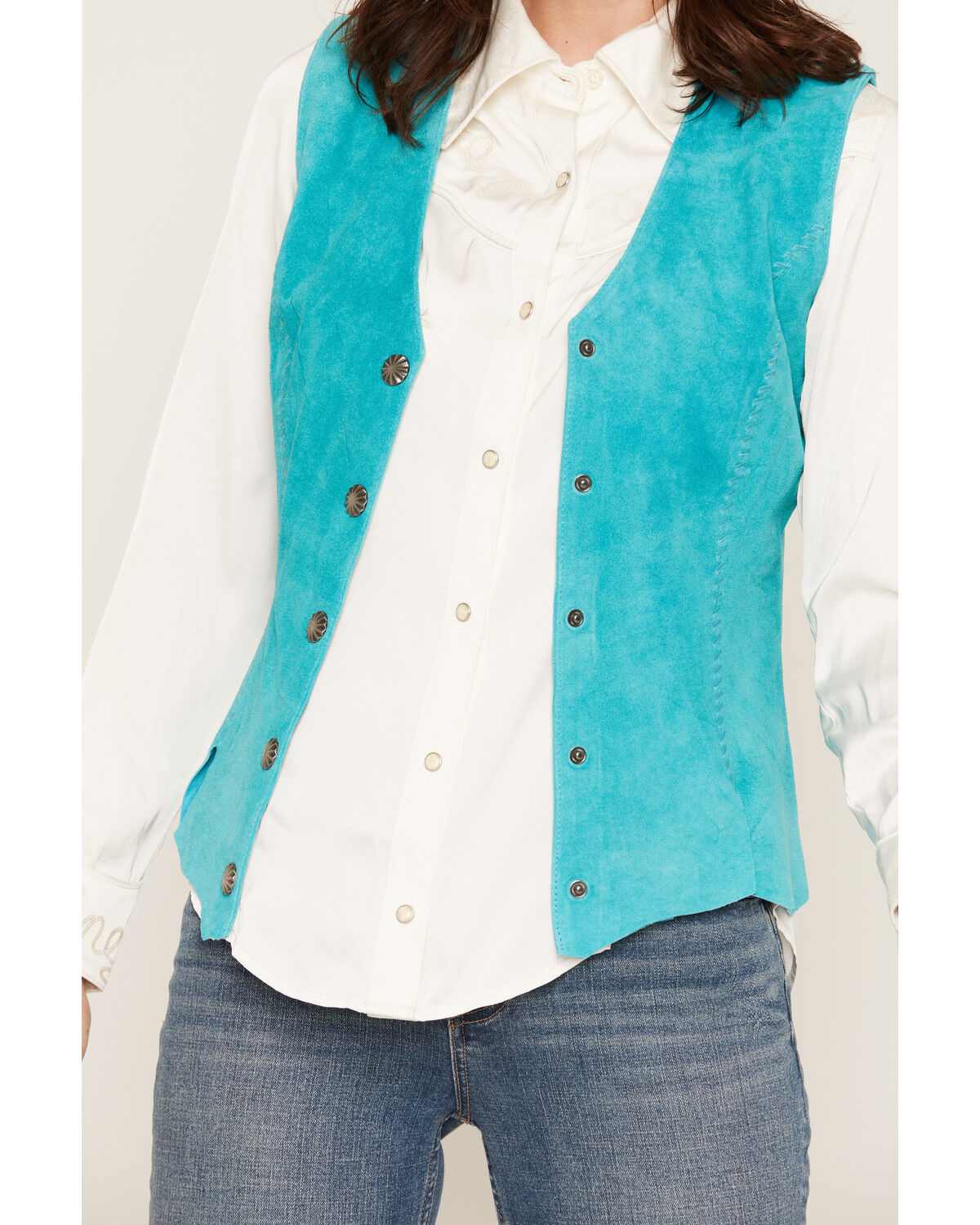 Image #3 - Scully Women's Suede Snap Front Vest, Teal, hi-res