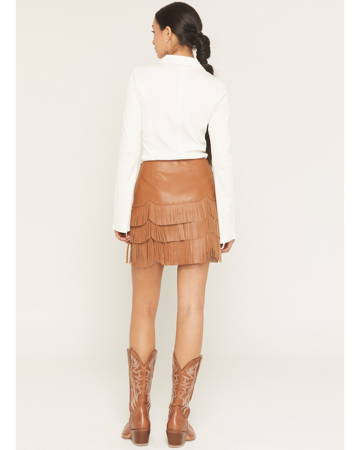 Image #4 - Idyllwind Women's Irene Fringe Faux Leather Skirt, Caramel, hi-res