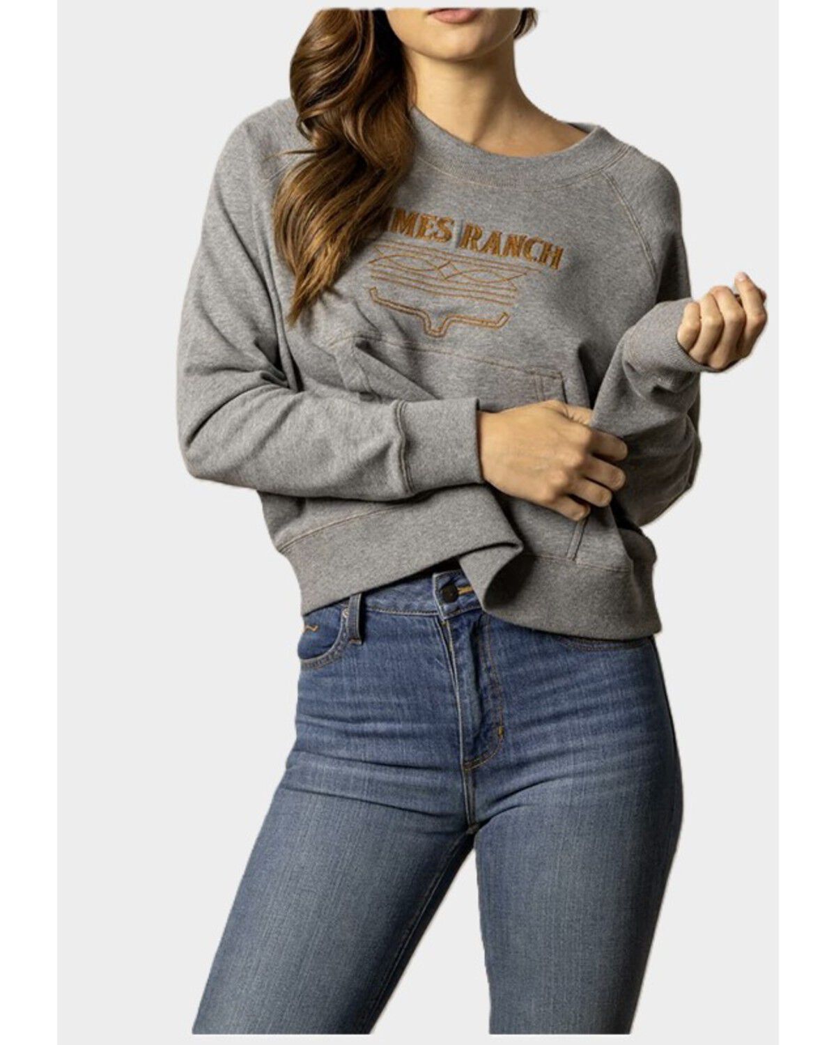Kimes Ranch Women's Lexie Logo Embroidered Crewneck, Grey, hi-res