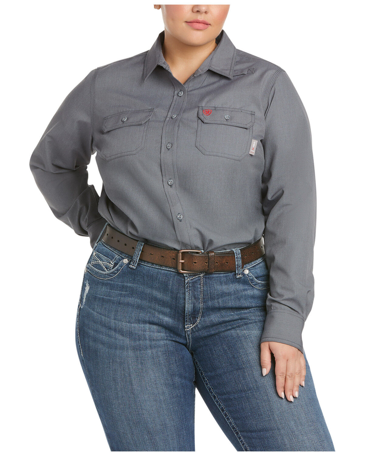 Ariat Women's FR Featherlight Long Sleeve Work Shirt - Plus, Grey, hi-res