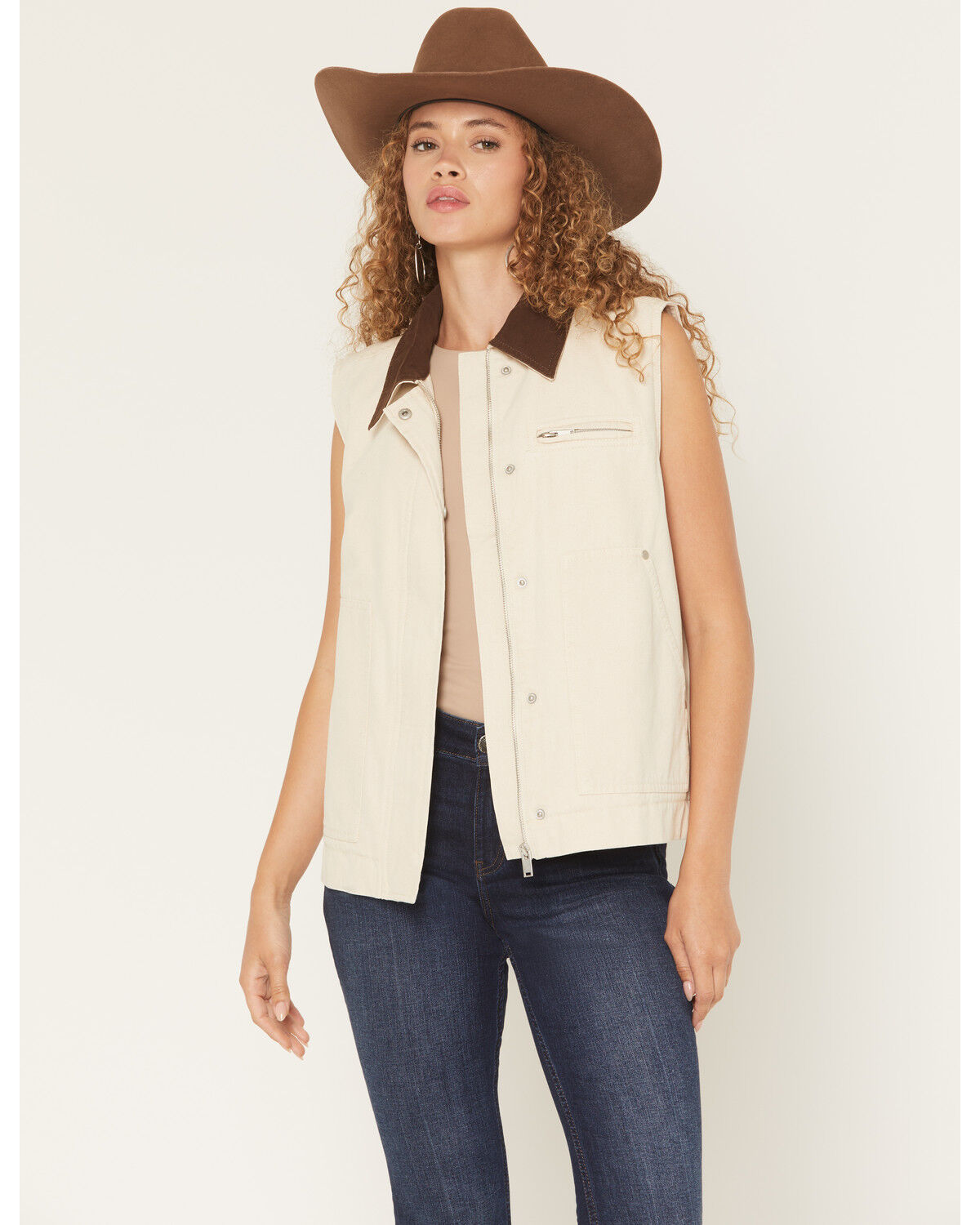 26 International Women's Quilted Lined Canvas Barn Vest, Cream, hi-res