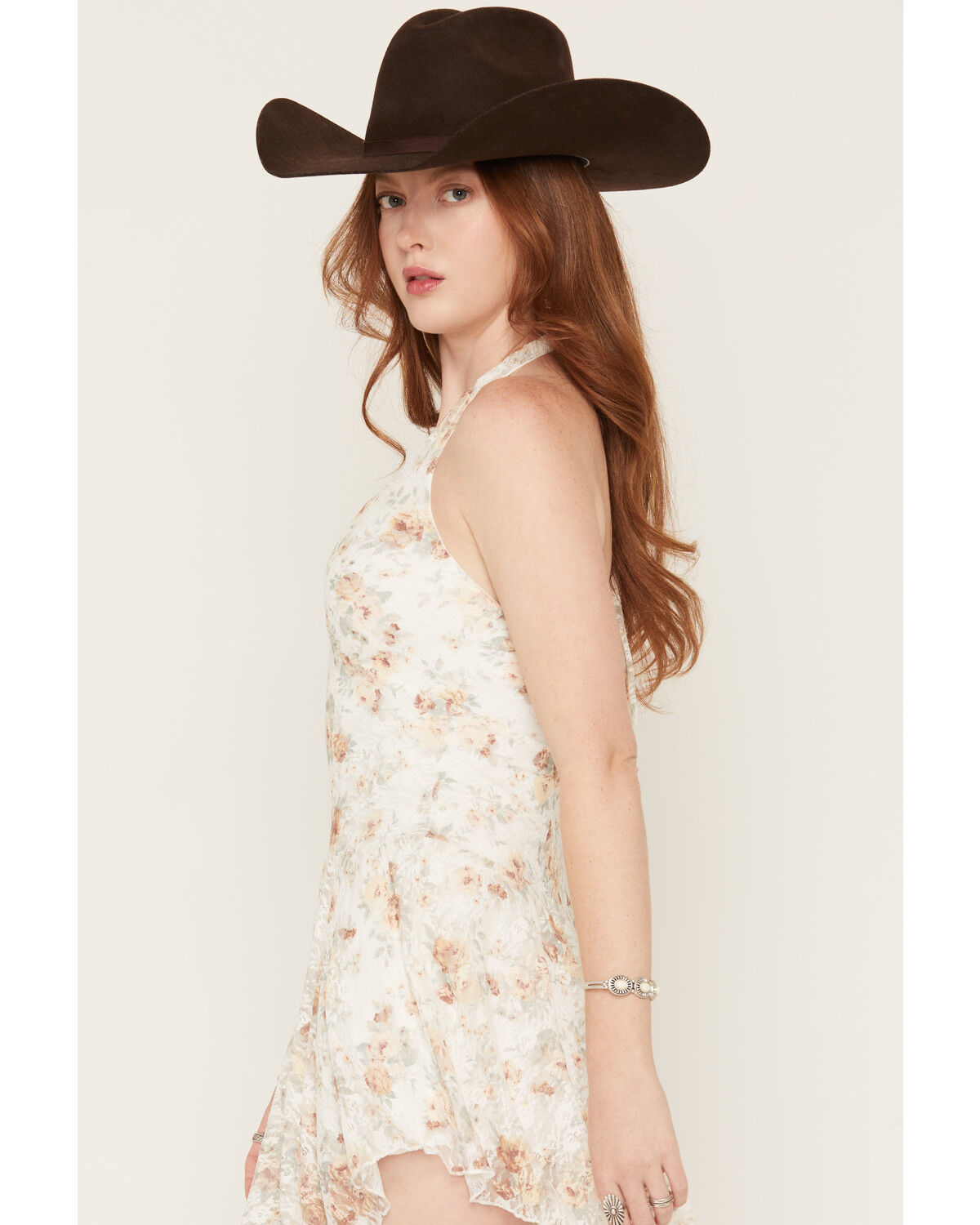Image #2 - Cleo + Wolf Women's Shark Bite Floral Print Halter Lace Knit Mini Dress, Ivory, hi-res