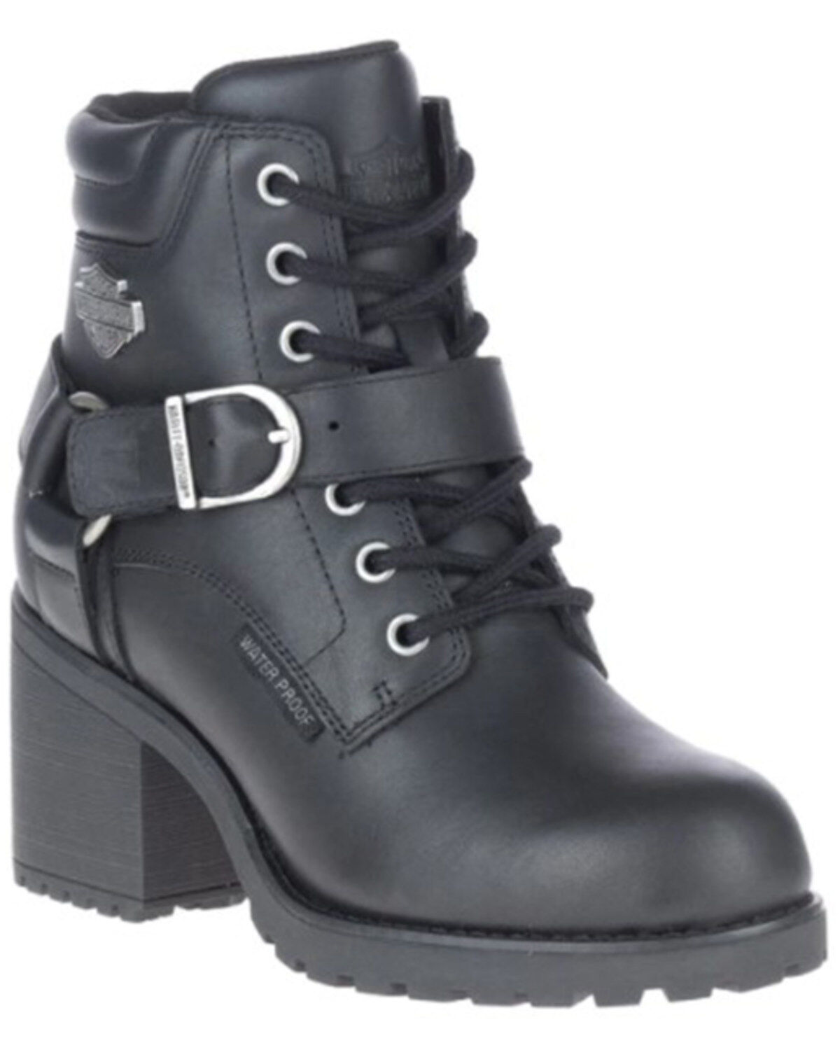 Harley Davidson Women's Howell Harness Lace-Up Waterproof Leather Moto Boots - Round Toe, Black, hi-res