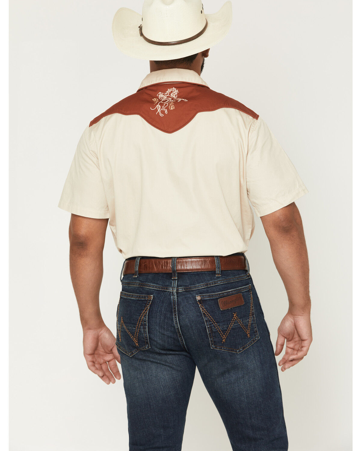 Image #4 - Sendero Provisions Men's Cody Embroidered Horse Short Sleeve Snap Western Shirt, Oatmeal, hi-res
