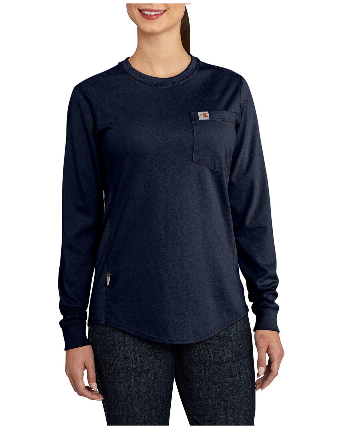 Carhartt Women's FR Force Solid Long Sleeve Work Shirt, Navy, hi-res