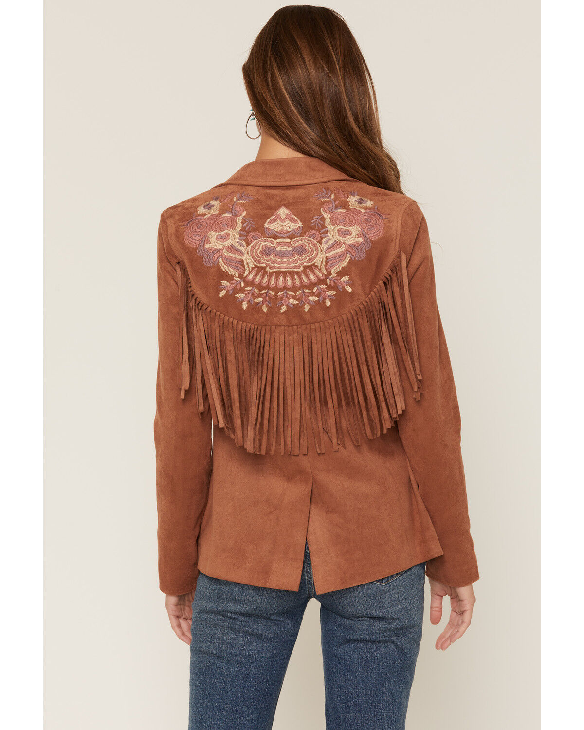 Image #4 - Shyanne Women's Ainsley Embroidered Fringe Faux Suede Blazer, Bark, hi-res