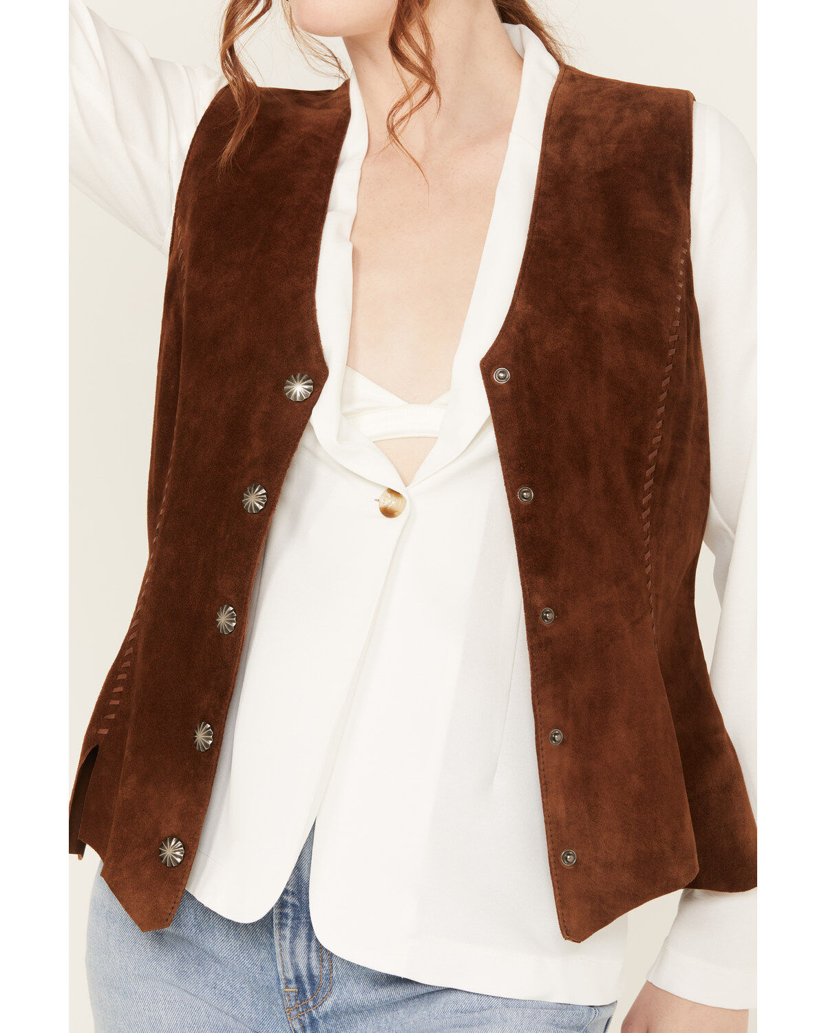 Image #3 - Scully Women's Suede Snap Front Vest, Brown, hi-res