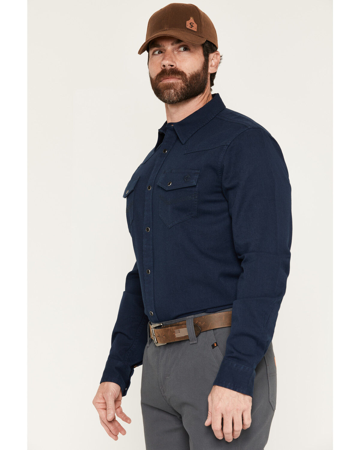 Image #2 - Cody James Men's FR Medora Solid Long Sleeve Snap Work Short, Navy, hi-res