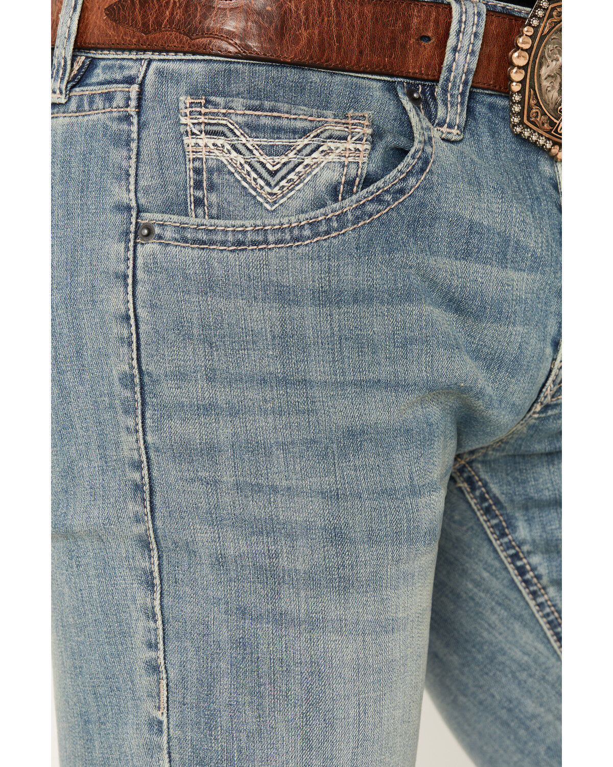 Image #2 - Rock & Roll Denim Men's Pistol Light Wash Bootcut Stretch Denim Jeans, Light Wash, hi-res