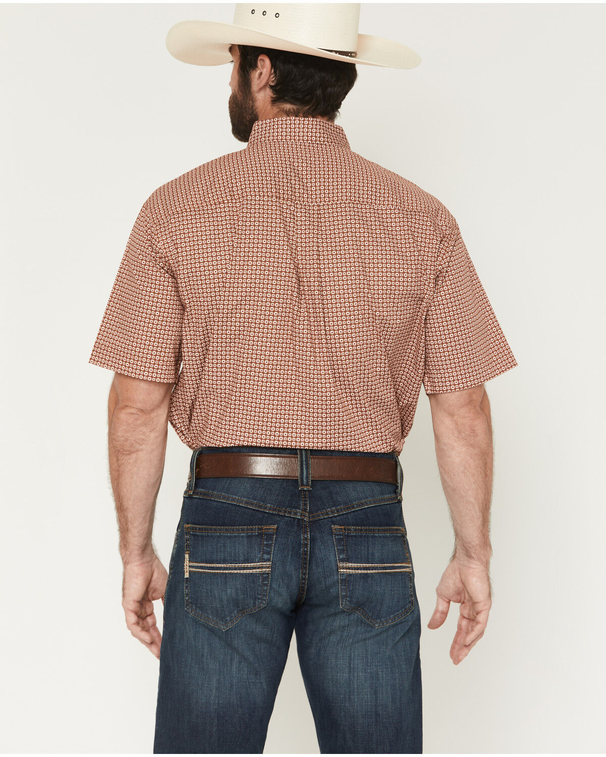 Image #4 - Cinch Men's Boot Barn Exclusive Micro Floral Geo Print Short Sleeve Button-Down Stretch Western Shirt, Brown, hi-res