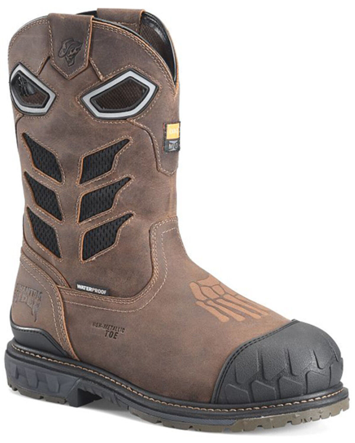 Phantom Rider Men's 11" Crater Waterproof Internal MetGuard Wellington Work Boots - Composite Toe, Brown, hi-res