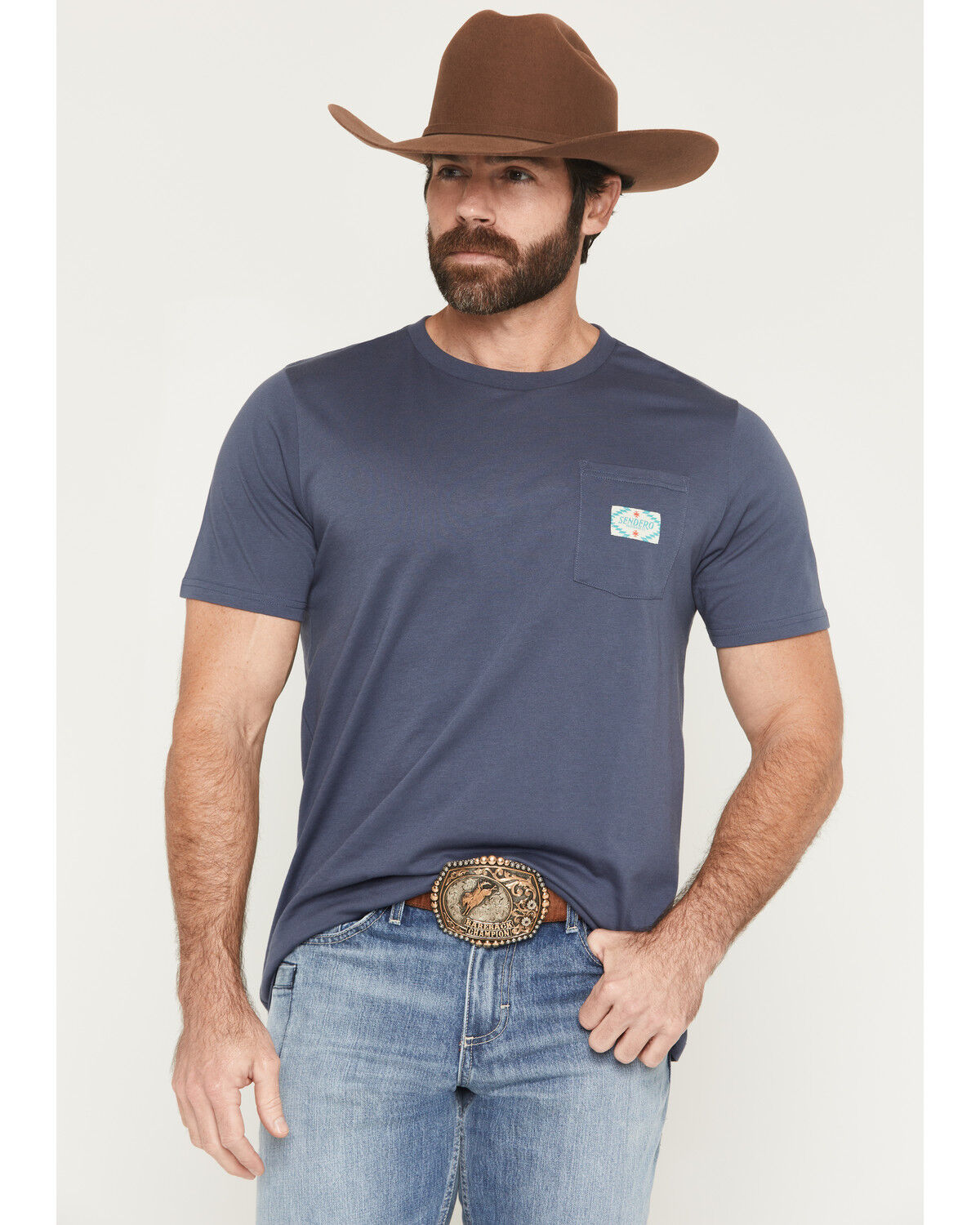 Image #1 - Sendero Provisions Men's Logo Short Sleeve Pocket T-Shirt, Navy, hi-res