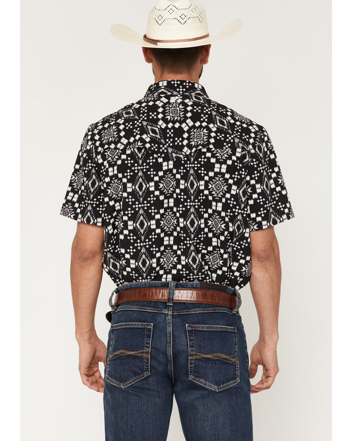 Image #4 - RANK 45&reg; Men's RODEOTEK&trade; Zig Man Southwestern Print 2.0 Short Sleeve Snap Stretch Western Shirt, Black, hi-res