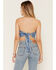 Image #6 - Cleo + Wolf Women's Bandana Print Strapless Denim Tie Shirt, Medium Wash, hi-res