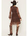 Image #4 - Shyanne Women's Embroidered Mesh Long Sleeve Button Front Mini Dress, Brown, hi-res