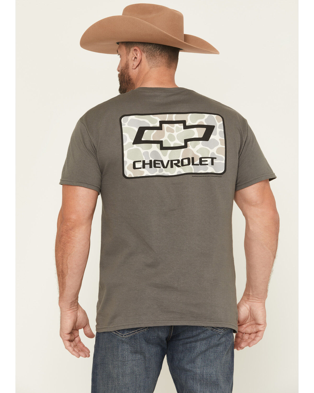 Buckwear Men's Camo Chevy Logo Short Sleeve Graphic T-Shirt, Charcoal, hi-res