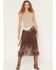 Image #1 - Shyanne Women's Raven Cow Print Faux Suede Fringe Mini Skirt, Brown, hi-res