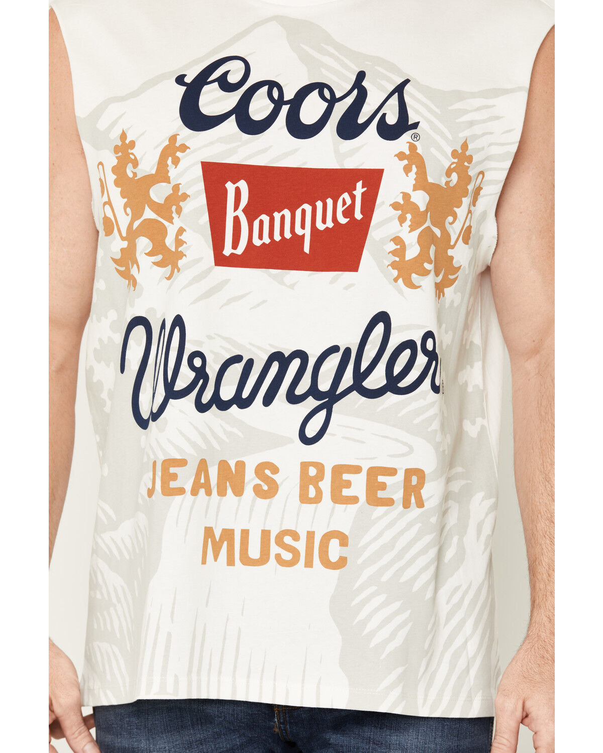Image #3 - Wrangler X Coors Banquet Men's Logo Cutoff Muscle T-Shirt, Off White, hi-res