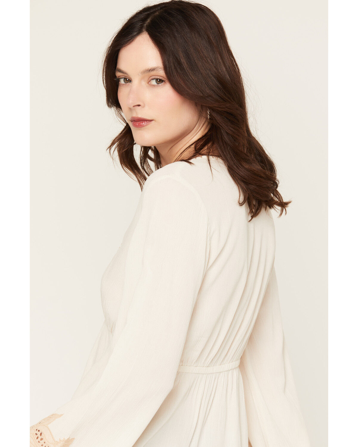 Image #2 - Shyanne Women's Ridley Deep V Neck Long Sleeve Top, Natural, hi-res
