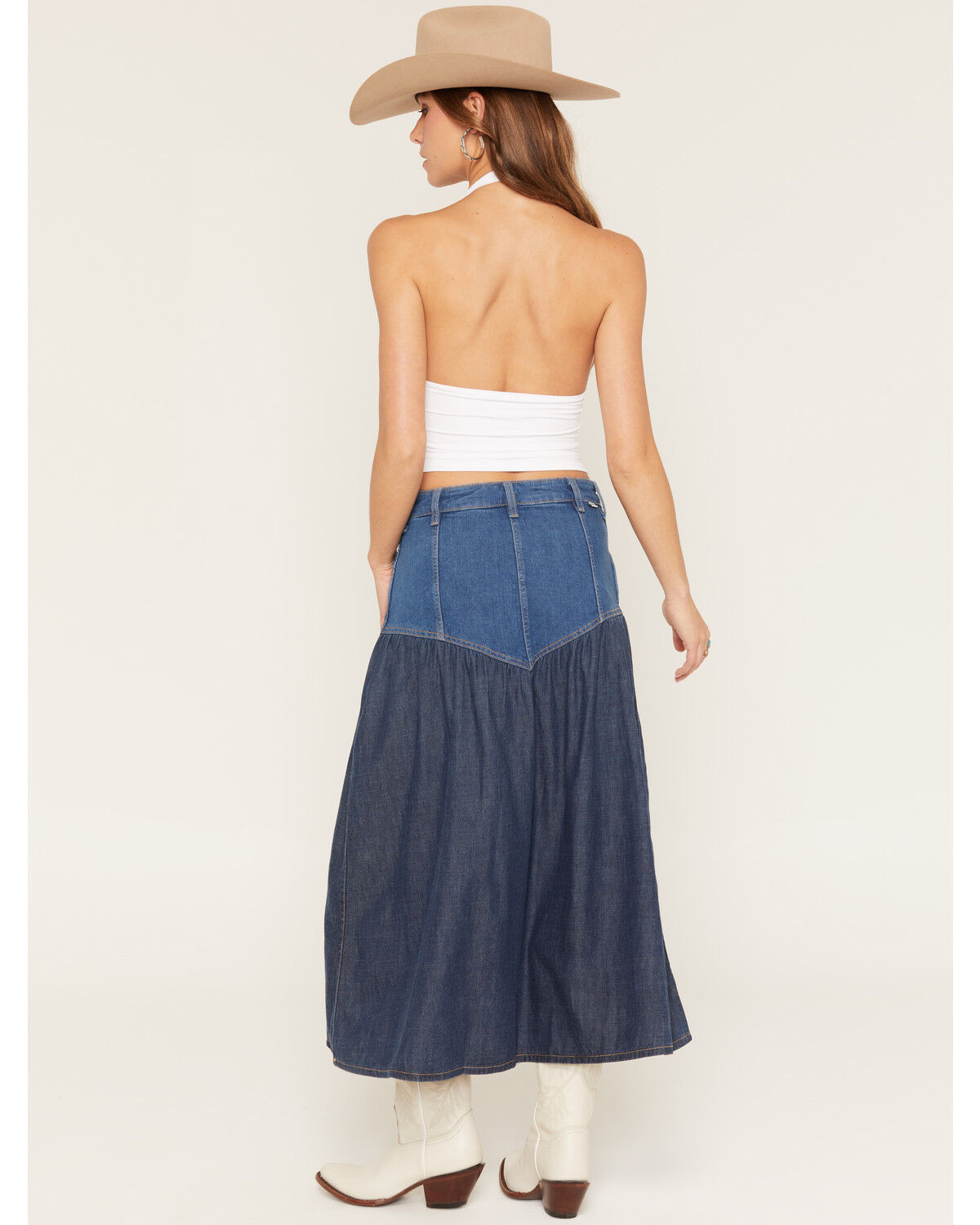 Image #3 - Wrangler Women's Modern Two Tone Denim Maxi Skirt, Blue, hi-res