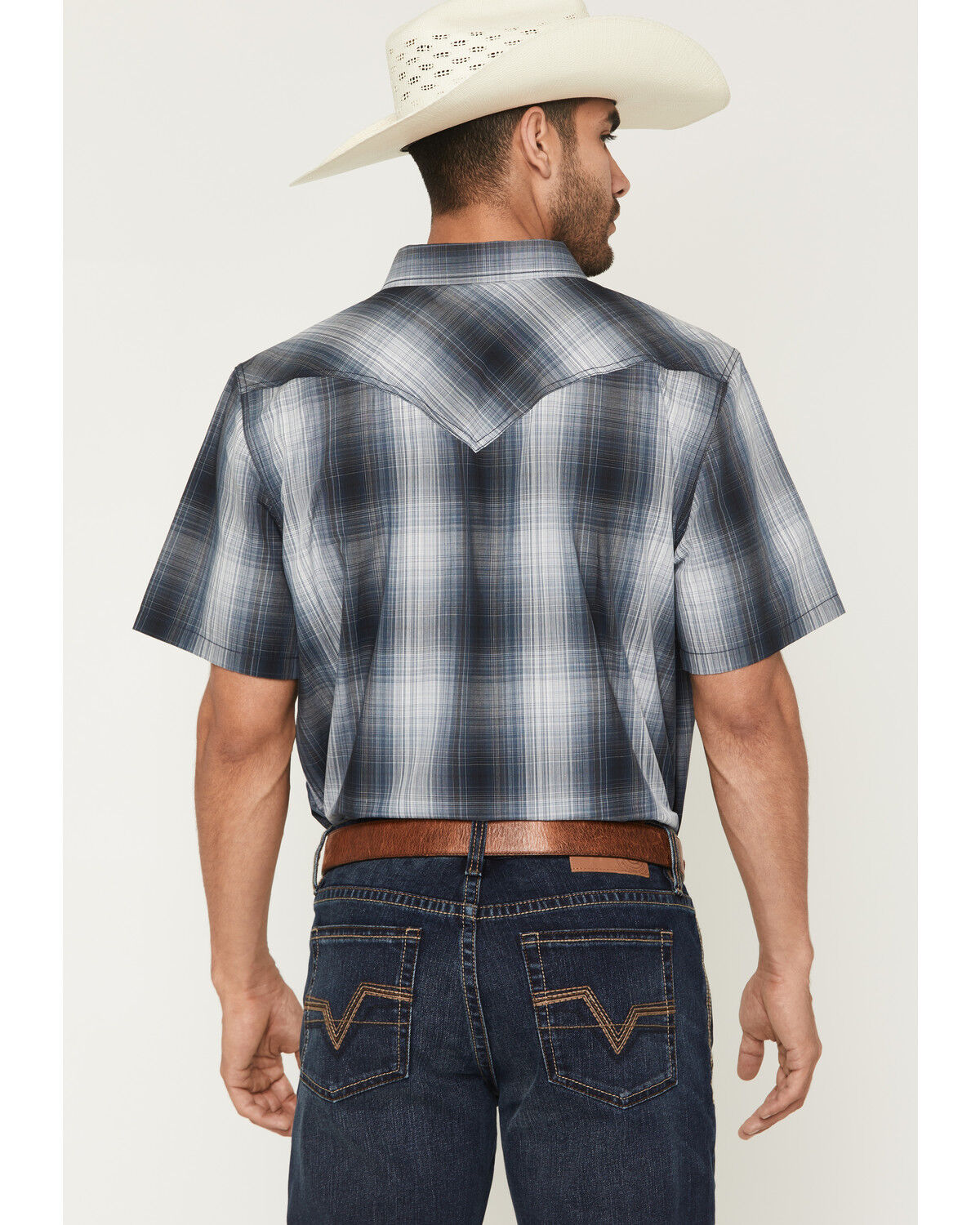 Image #4 - Cody James Men's Weed Wacker Plaid Print Short Sleeve Snap Western Shirt, Blue, hi-res