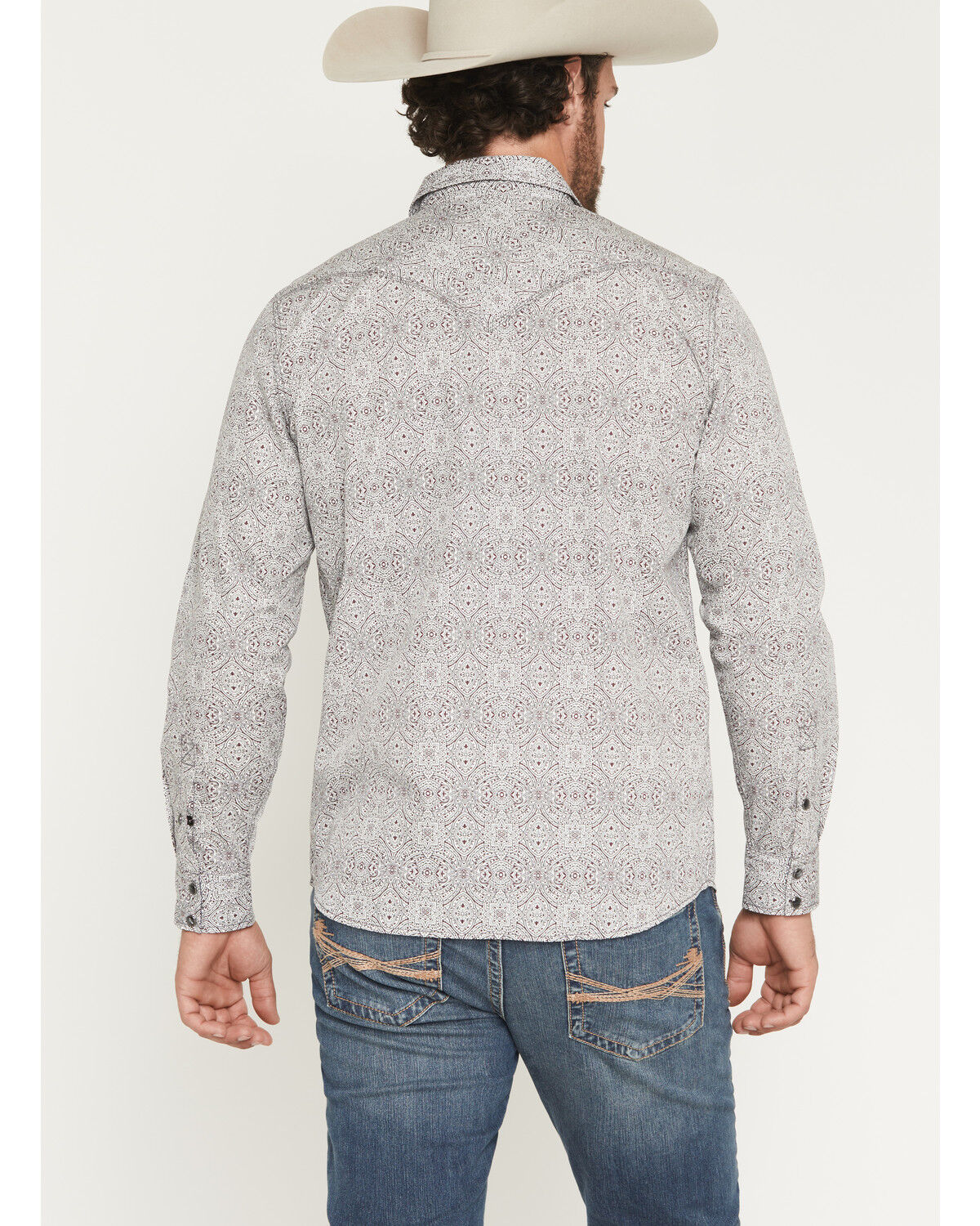 Image #4 - Moonshine Spirit&reg; Men's Fam Club Medallion Print Long Sleeve Snap Western Shirt, White, hi-res