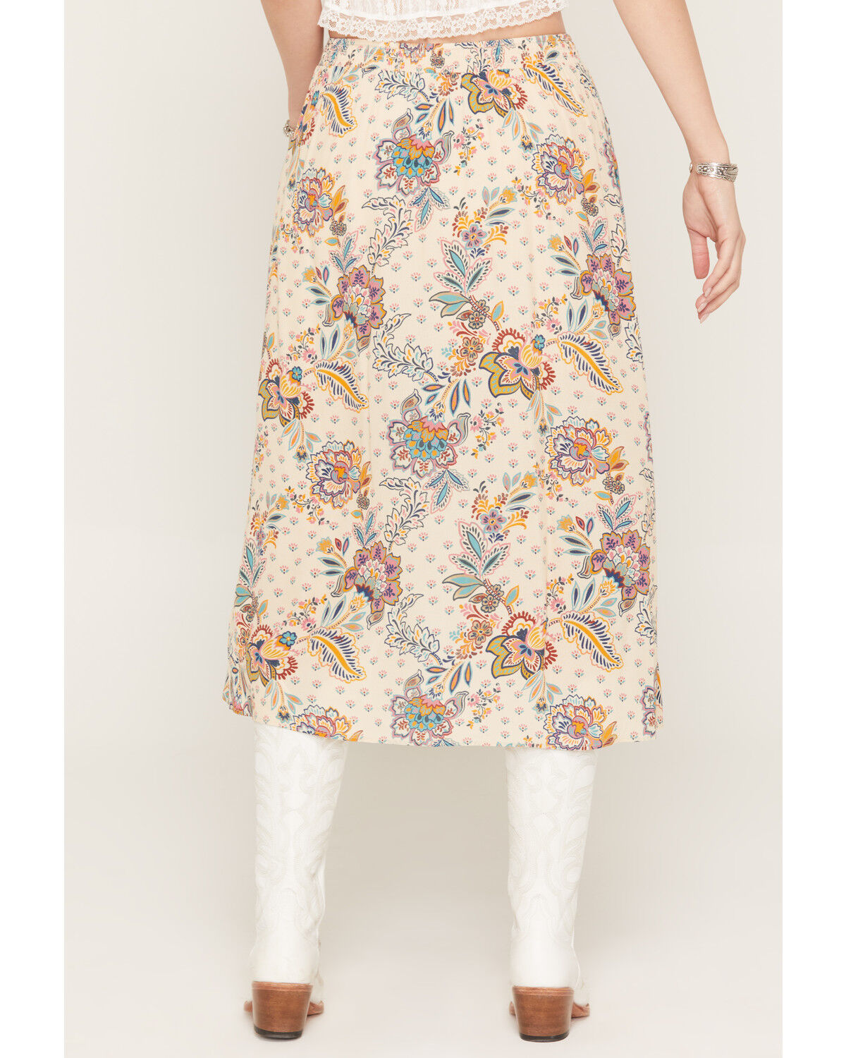 Image #4 - Shyanne Women's Raintree Floral Print Midi Skirt, Beige, hi-res