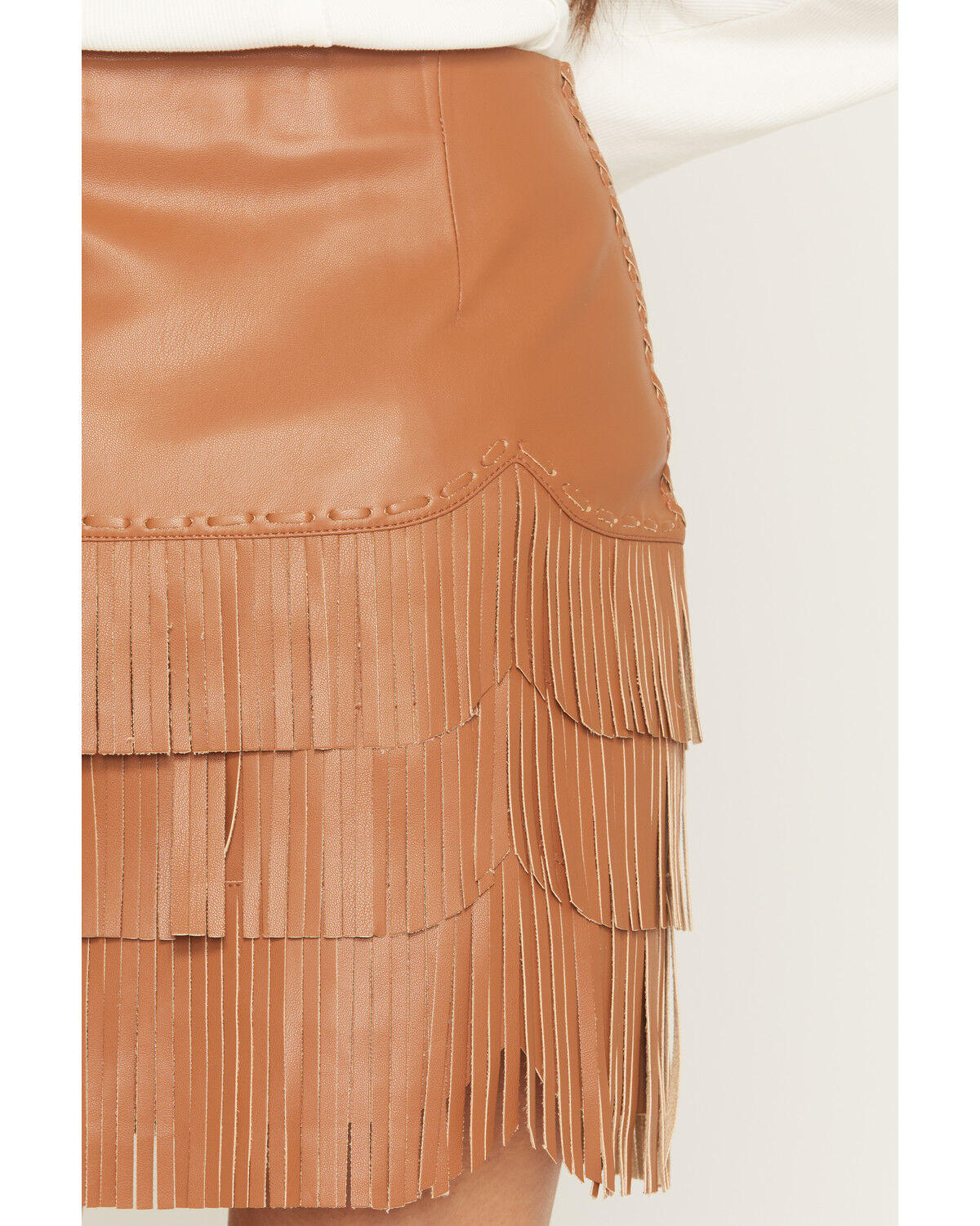 Image #5 - Idyllwind Women's Irene Fringe Faux Leather Skirt, Caramel, hi-res