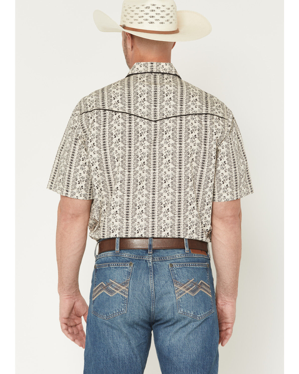 Image #4 - Wrangler Men's Vintage Brushpopper Floral Striped Print Short Sleeve Snap Western Shirt, Cream, hi-res