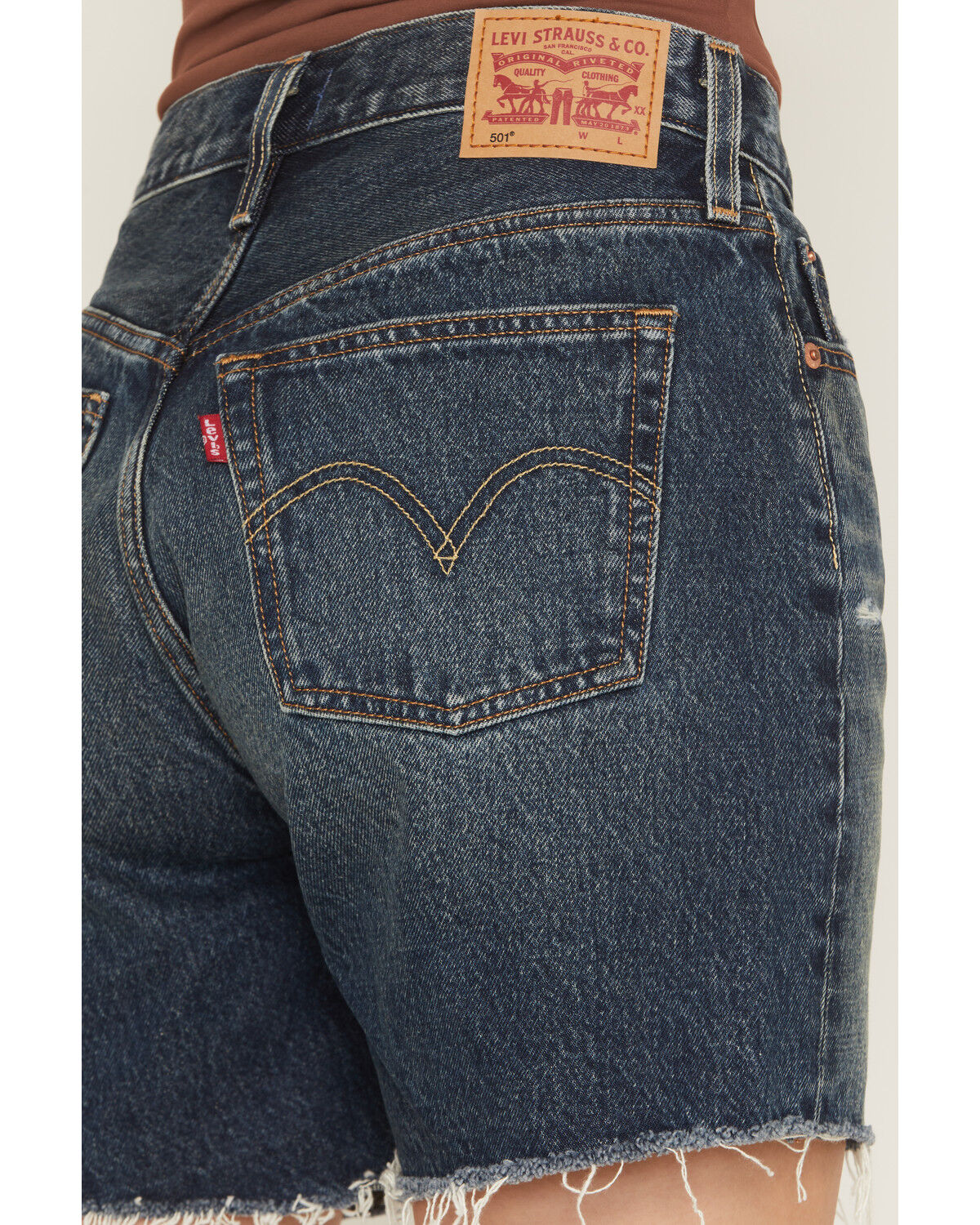Image #4 - Levi's Women's 501&reg; Trailing Leaves Dark Wash High Rise Mid Thigh Denim Shorts, Dark Wash, hi-res