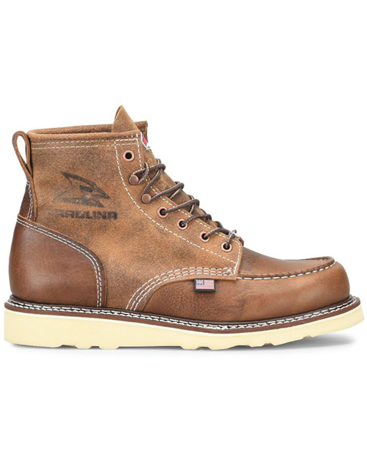 Image #2 - Carolina Men's AMP 6" Roughout Moc Work Boots - Steel Toe, Brown, hi-res