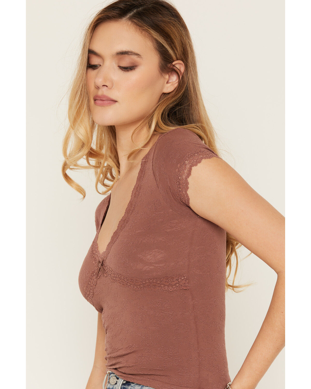Image #2 - By Together Women's Lace Short Sleeve Shirt, Purple, hi-res