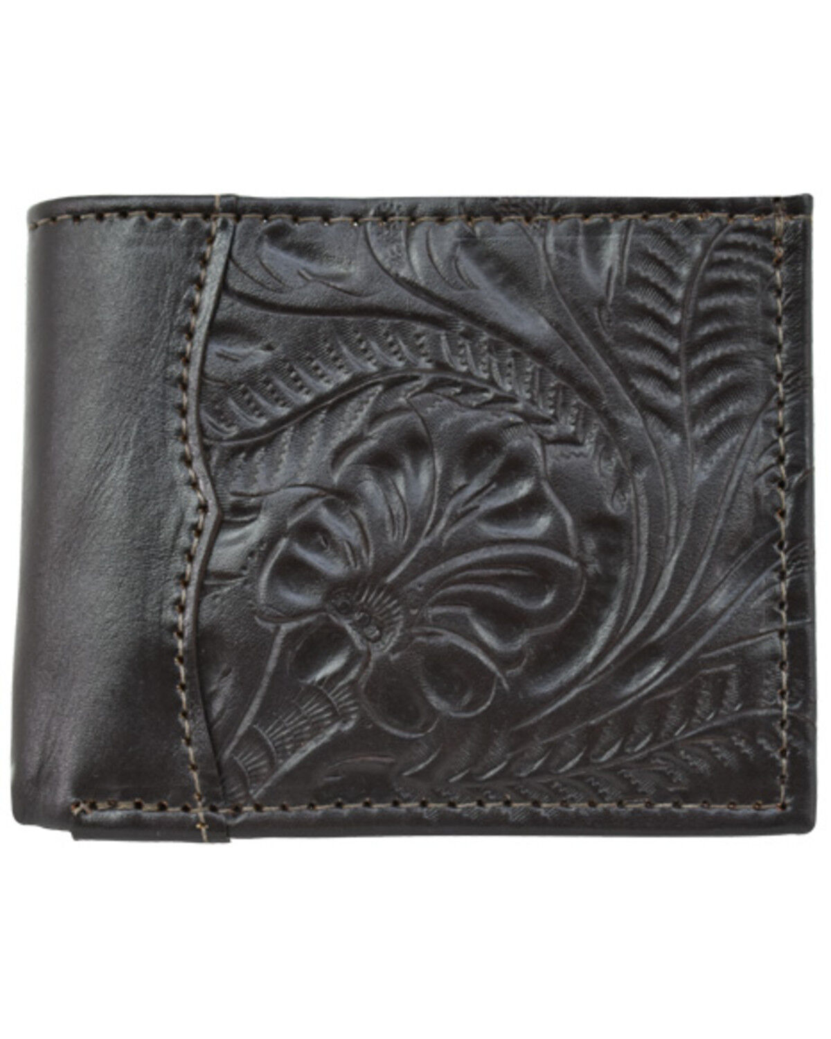 American West Men's Bi-Fold Tooled Wallet, Chocolate, hi-res