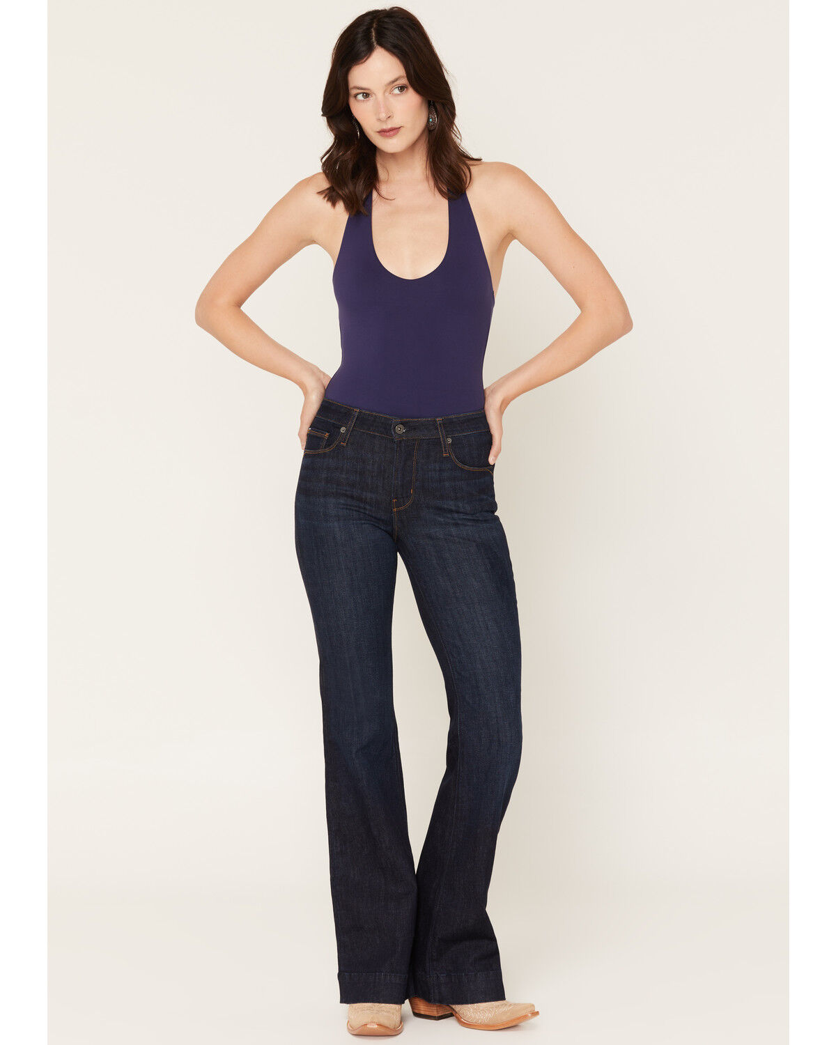 Haala Women's Deep Ocean Dark Wash Bella Trouser Flare Stretch Denim Jeans, Dark Wash, hi-res