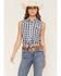 Image #1 - Shyanne Women's Dunes Gingham Sleeveless Snap Tie-Front Western Shirt, Navy, hi-res