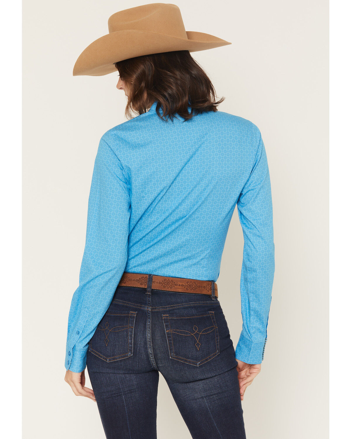 Image #4 - Cinch Women's Tonal Medallion Print Long Sleeve Button-Down Western Shirt, Blue, hi-res