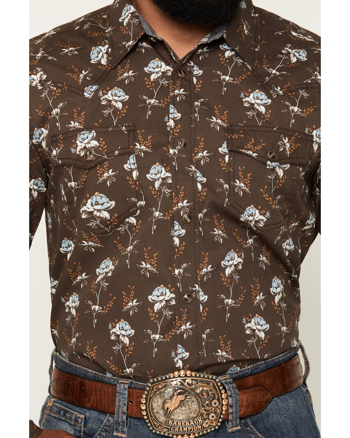 Image #3 - Cody James Men's Night Cap Floral Print Long Sleeve Snap Western Shirt, Brown, hi-res