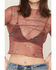 Image #3 - Rock & Roll Denim Women's Horse Print Long Sleeve Mesh Top, Rust Copper, hi-res