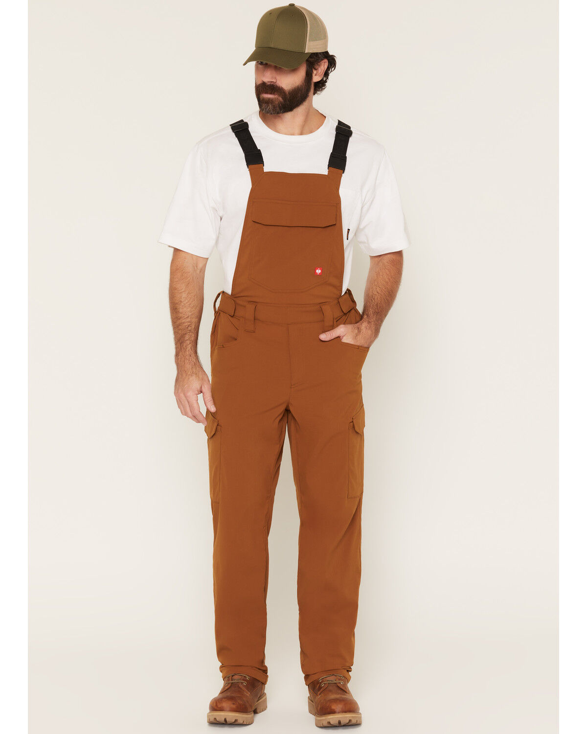 Strauss Men's Stretch Ripstop Cargo Work Bib Overalls, Brown, hi-res