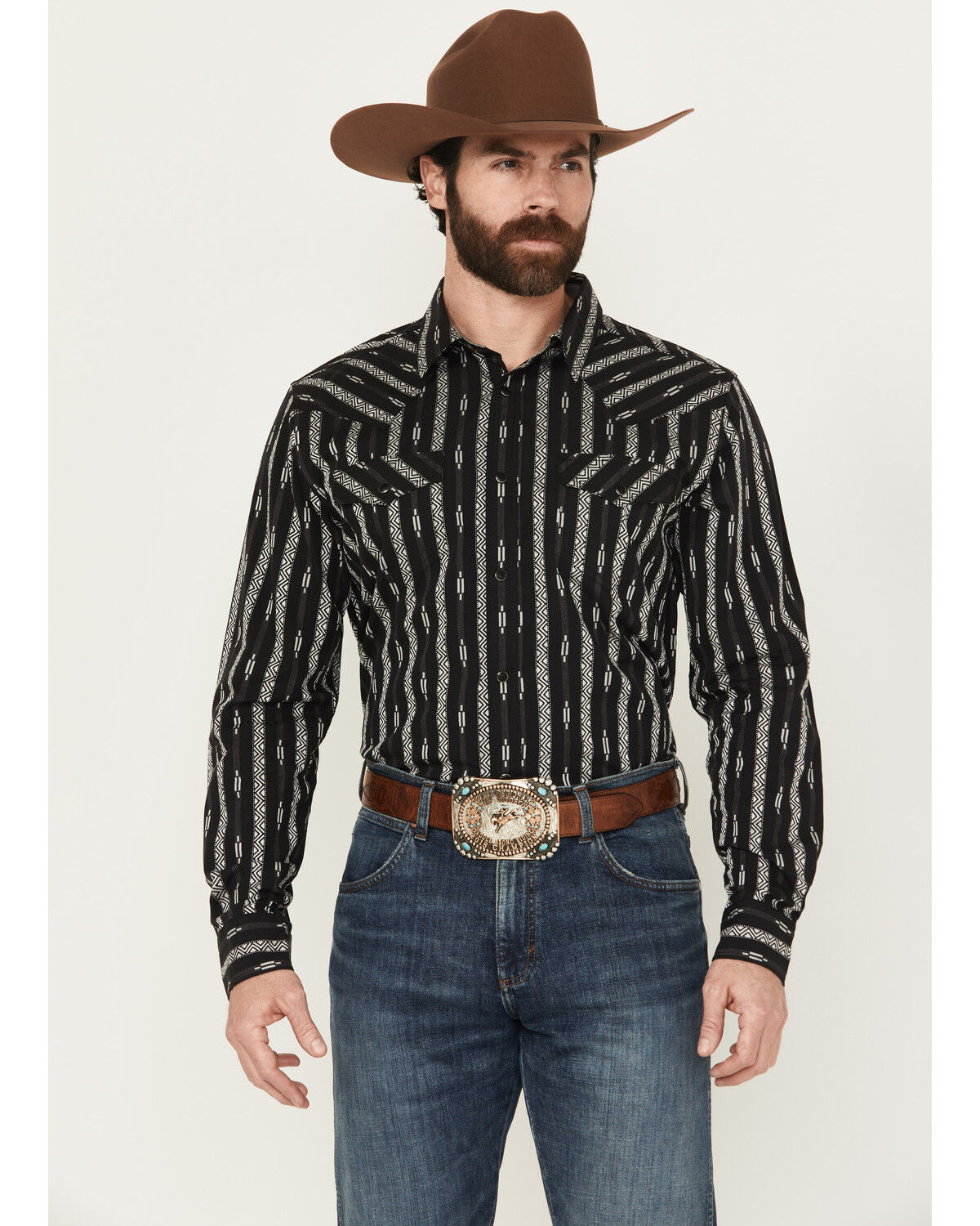 Cody James Men's Range Rover Ready Striped Long Sleeve Snap Western Shirt, Black, hi-res