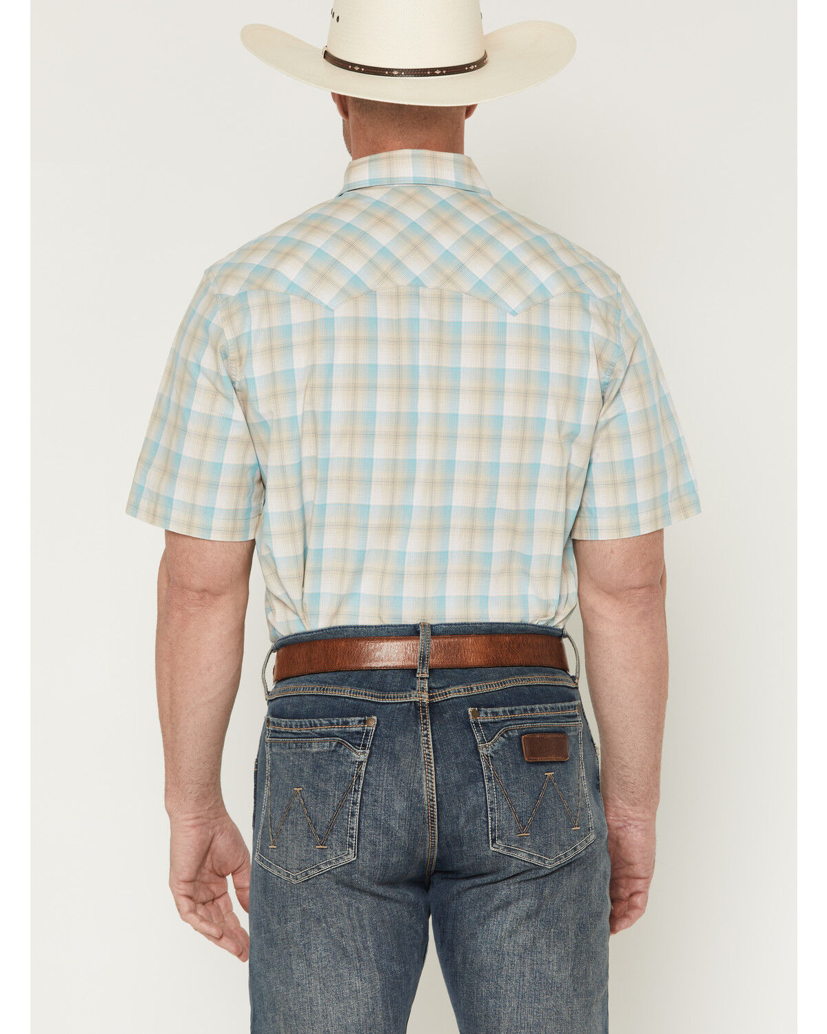 Image #4 - Wrangler Retro Men's Plaid Print Short Sleeve Snap Western Shirt, Tan, hi-res