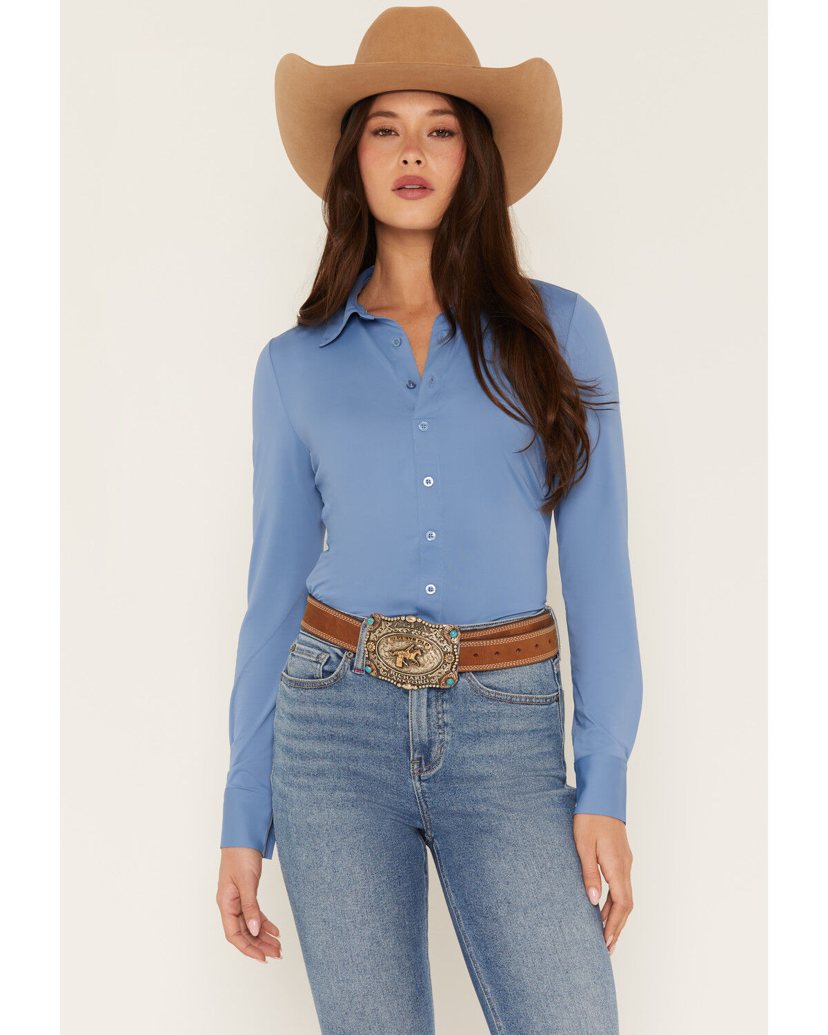 Idyllwind Women's Solid Long Sleeve Pullover Western Riding Shirt, Steel, hi-res