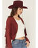 Image #2 - Shyanne Women's Deleon Faux Suede Cropped Fringe Jacket, Burgundy, hi-res