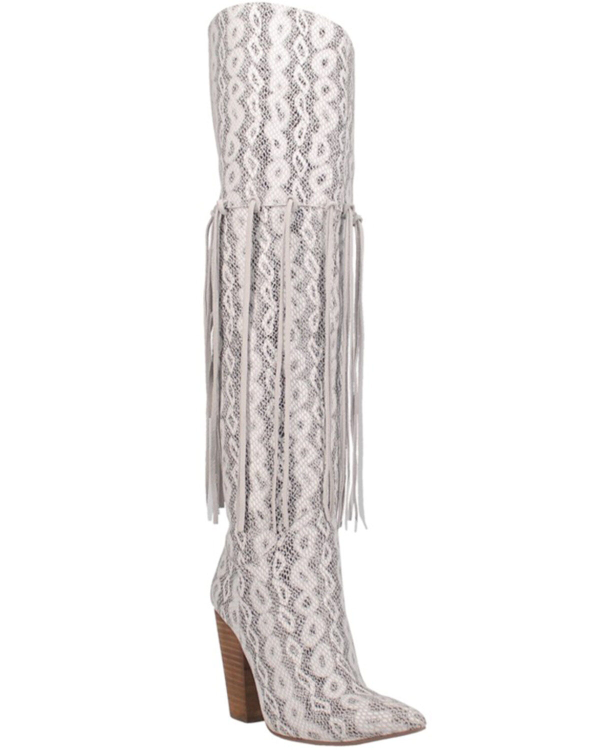 Image #1 - Dingo Women's Kitty Kat Snake Print Fringe Tall Western Boot - Round Toe, White, hi-res