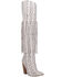 Image #1 - Dingo Women's Kitty Kat Snake Print Fringe Tall Western Boot - Round Toe, White, hi-res