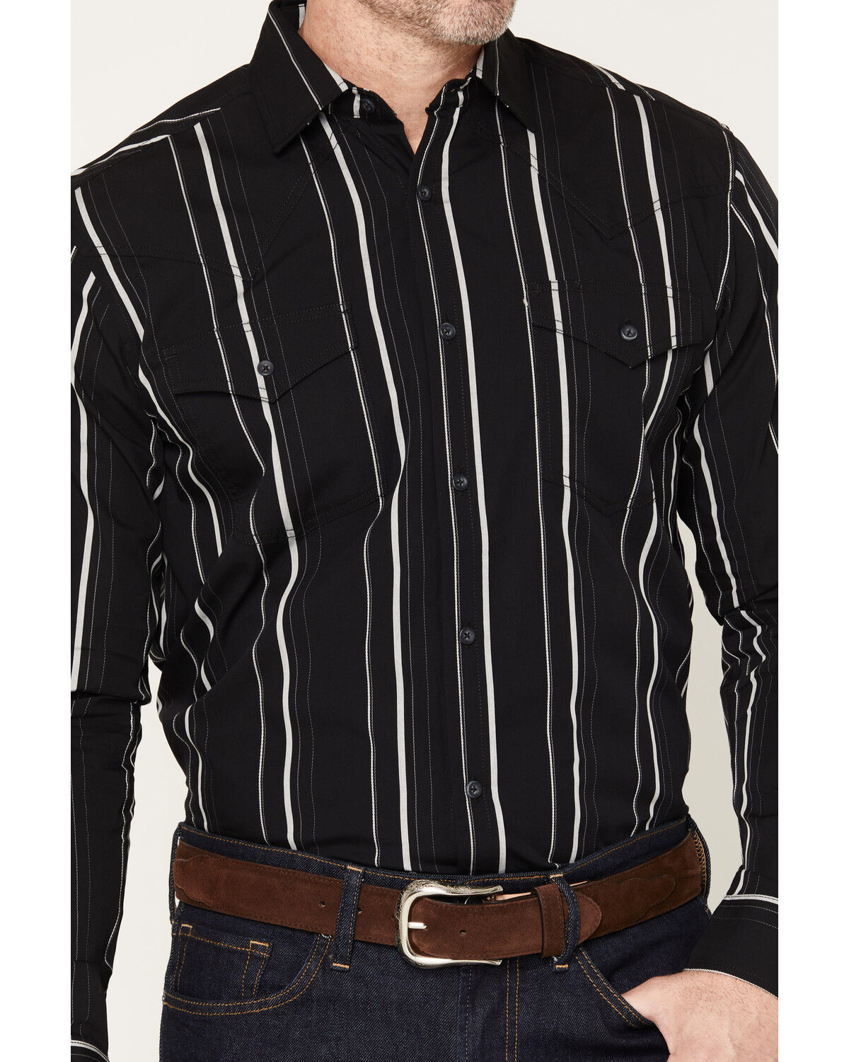 Image #3 - Cody James Black 1978&reg; Men's Elm Striped Long Sleeve Button-Down Western Shirt, Black, hi-res