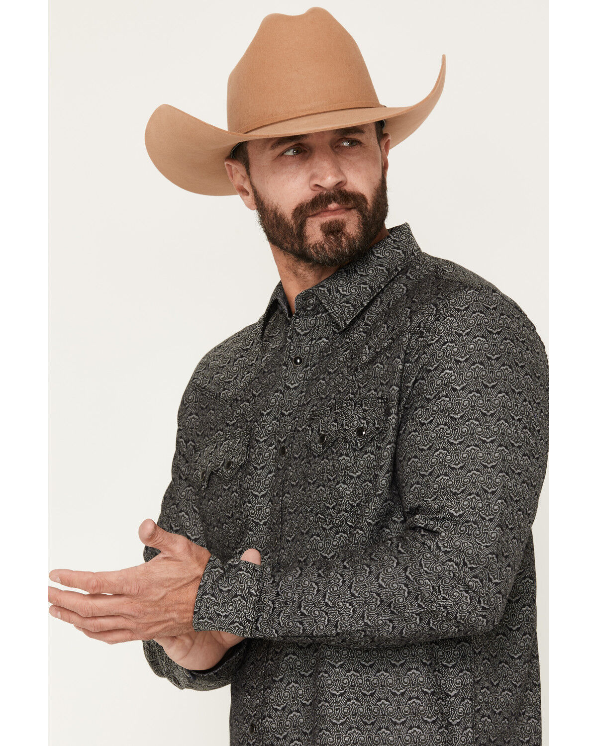 Image #2 - Moonshine Spirit&reg;&nbsp;Men's Renaissance Rodeo Medallion Print Long Sleeve Snap Western Shirt, Charcoal, hi-res