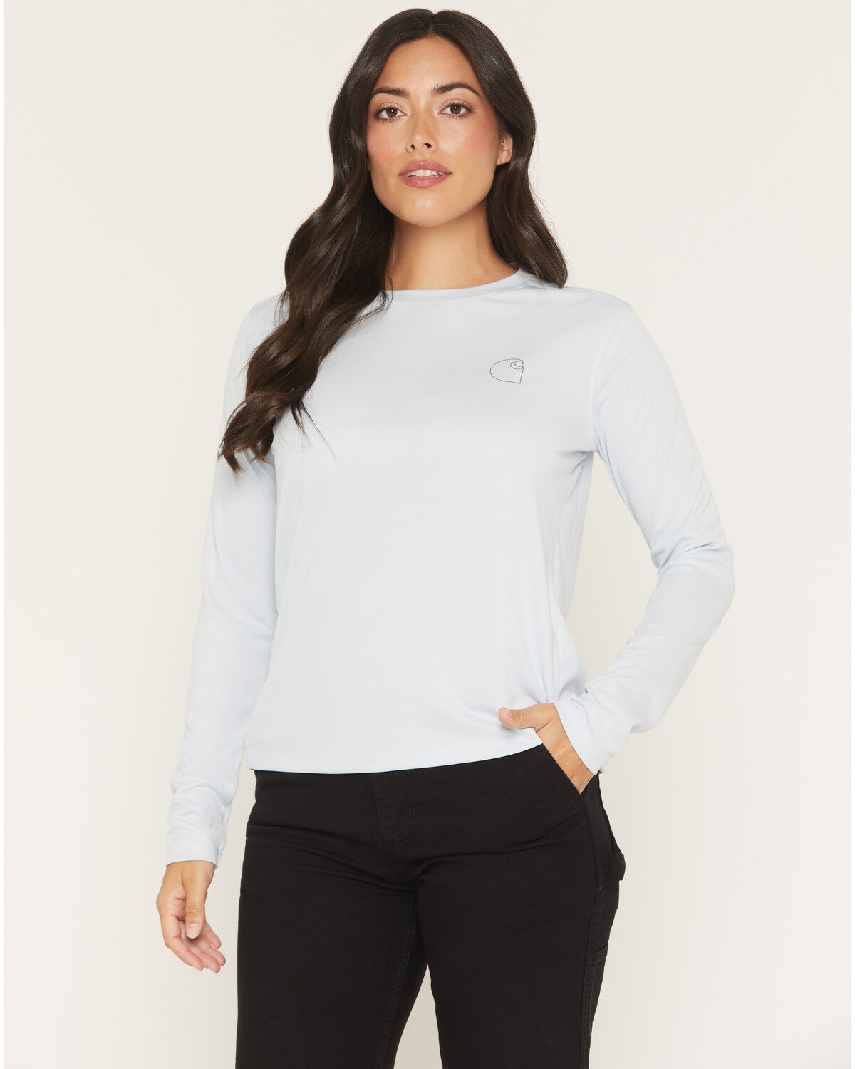 Carhartt Women's Force&reg; Sun Defender Logo Relaxed Fit Long Sleeve Graphic Tee, Light Blue, hi-res